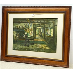 After Herbert Davis Richter (British, 1874-1955): Interior scene, colour print 41cm x 57cm