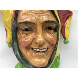 Royal Doulton Jester wall mask designed by Harry Fenton, no HN1630, c1936-40, with factory mark to reverse, L27cm