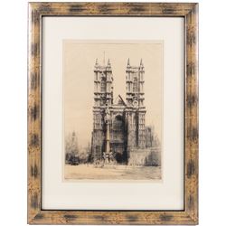 Luigi Kasimir (Austrian 1881-1962): Munich, etching signed in pencil 12.5cm x 19.5cm: Herbert Hampton (British 1862-1929): Westminster Abbey, etching signed in pencil 32cm x 23cm (2)