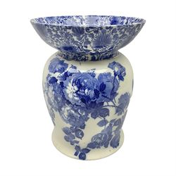 Doulton Burslem vase with fluted rim, in the Gloire-de-Dijon pattern H31cm