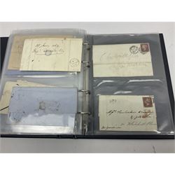 Postal history, including imperf penny reds on covers or entires, mourning cover, Cape of Good Hope overprinted postal stationary, pre-stamp items etc, housed in a ring binder folder