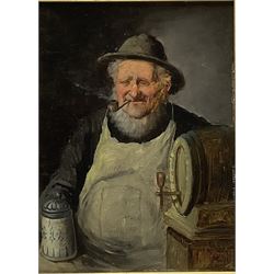 Constantin Stoitzner (Austrian 1863-1934): Men with Pipes, pair portrait oils on panel signed 20cm x 15cm (2) 
