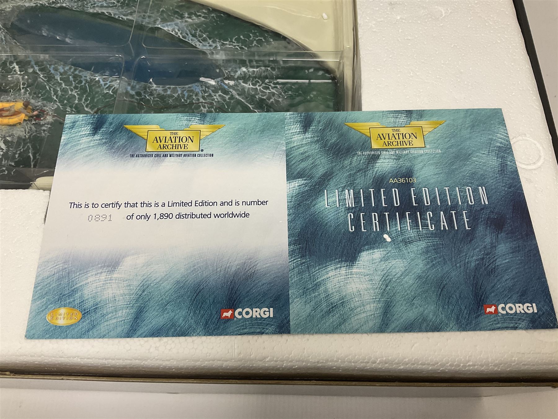 Corgi - Limited Edition Aviation Archive 1:72 scale RAF Coastal Command PBY Catalina MkIVA - JX574, No. 210 Squadron, RAF Sullom Voe, Shetland 1944, with dinghy rescue diorama; boxed with certificate no. 891/1890