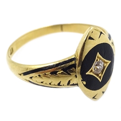  Victorian 18ct gold diamond and enamel mourning ring, stamped 18 makers mark J.T  