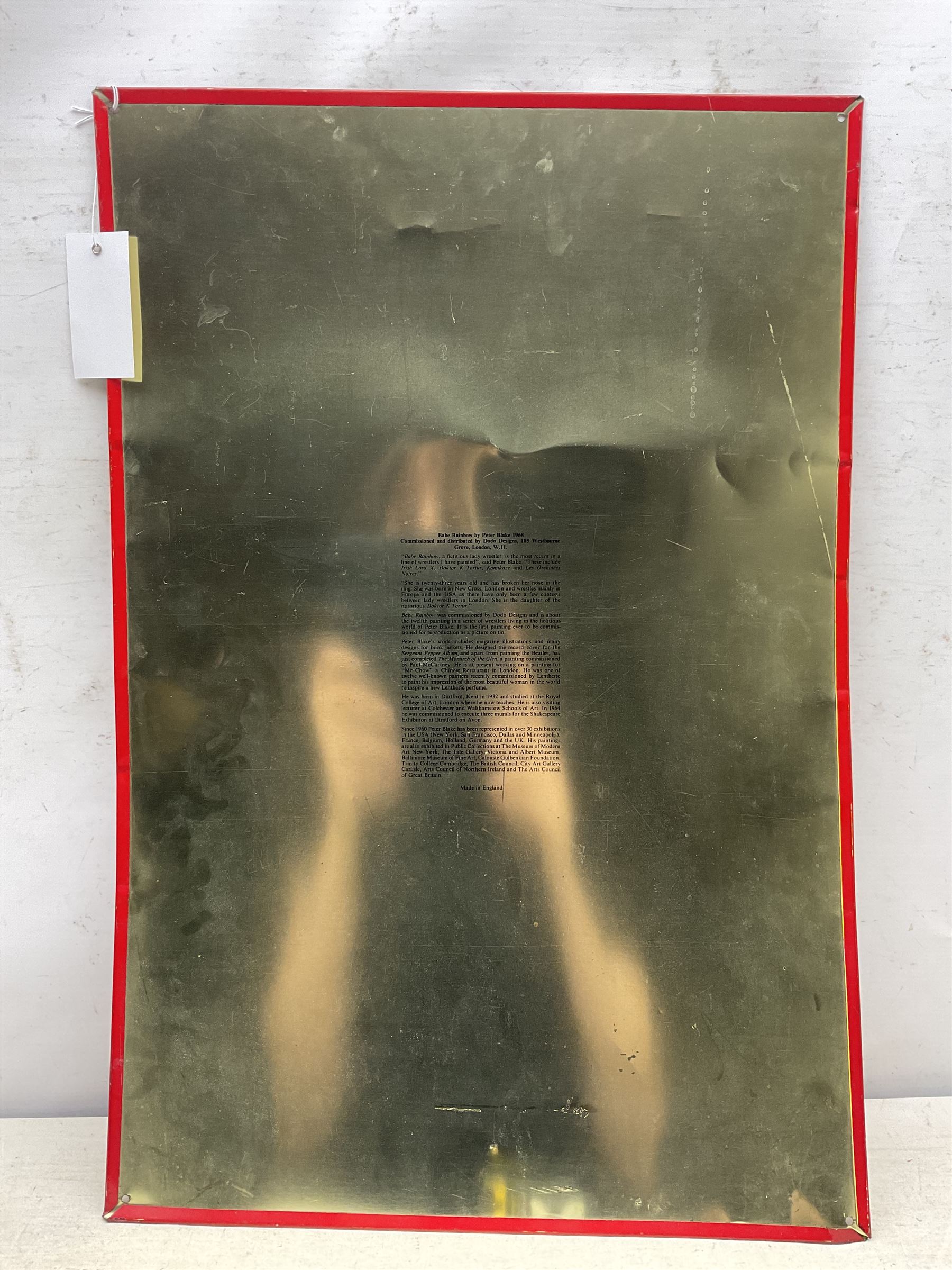 Sir Peter Blake RA (British 1932-): 'Babe Rainbow', screenprint in colours on tinplate pub. 1968, 66cm x 44cm 