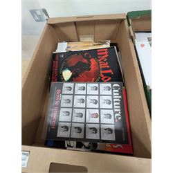 Collection of music memorabilia, including signed Peter Hook memorabilia, Status Quo, Rolling Stones, Neil Diamond, Joy Division tshirts, posters, books, etc