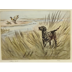 Labrador Flushing Ducks, limited edition dry point etching No.75/100 signed by Henry Wilkinson (British 1921-2011) 27cm x 37m  
