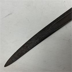 WWI Remington Pattern 1913 bayonet, the 43cm fullered blade with various marks to the ricasso including date code 11 16; in leather covered scabbard with various stamps including JWB 17 L58cm overall; and a French Model 1866 sabre bayonet (no scabbard)