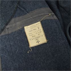 WWII Royal Air Force battle dress blouse, belonging to Flight Sargent Colin Scott 3011422, dated 1945, tailors label for M & N Horne Ltd 1945, Size No 7, blue cloth, Signaller cloth brevet, wireless officers patch to right sleeve and braid sergeant stripes to both sleeves, together with his flight log book, postings & Movements, Royal Air Force Service and Release Book, photographs etc  