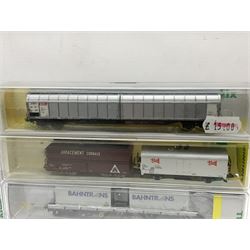 Trix Minitrix 'N' gauge - four goods wagons - Nos. two 13575, two 15518, 15254-10, 15254-19, 15645-10, 15645-12, two 15271-14, two 15271-15, 15271-16 and 15271-18; all boxed; and two unboxed in associated box (16)
