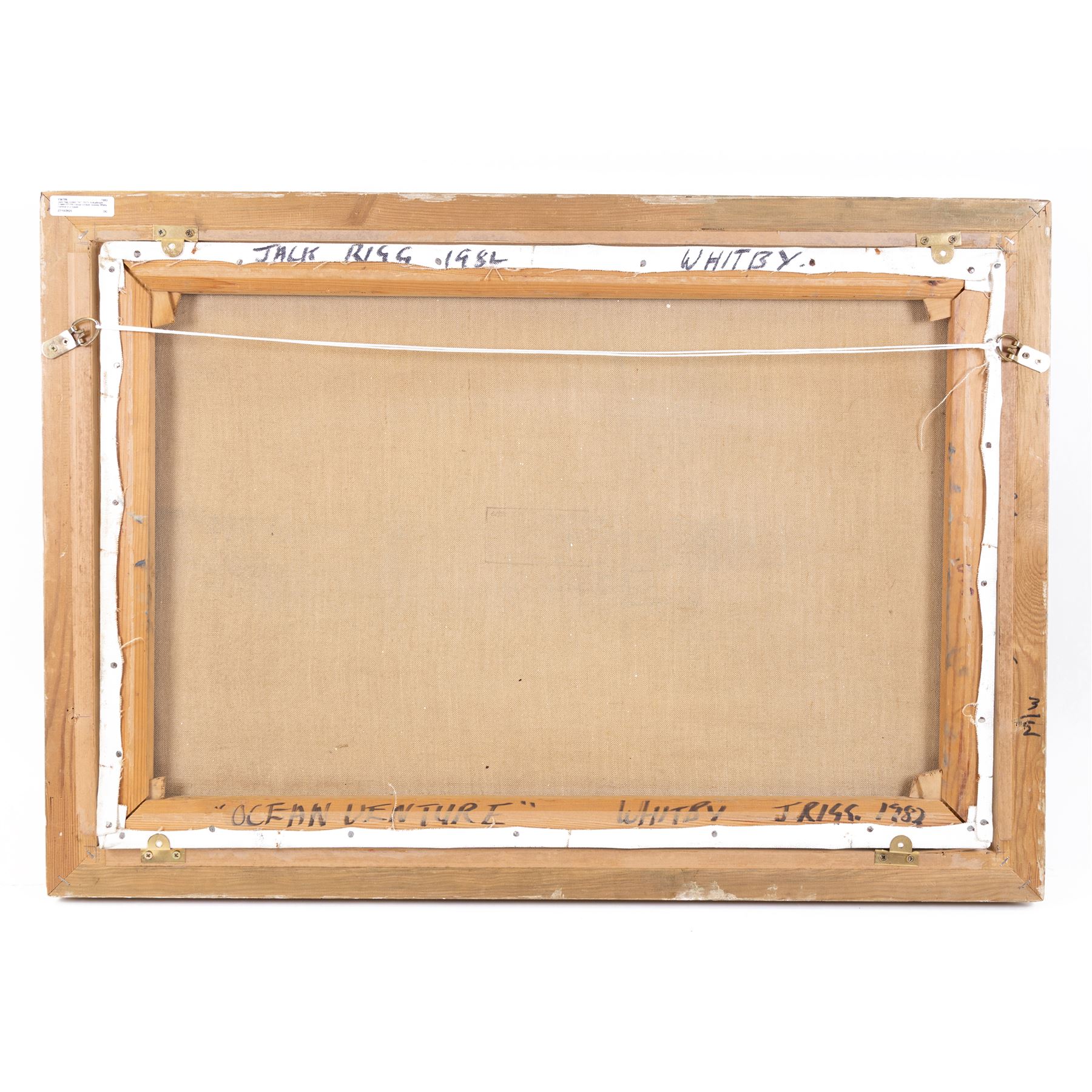 Jack Rigg (British 1927-2023): Kirkudbright Trawler KY209 'Ocean Venture' leaving Whitby Harbour in a Squall, oil on canvas signed and dated 1982, 50cm x 75cm