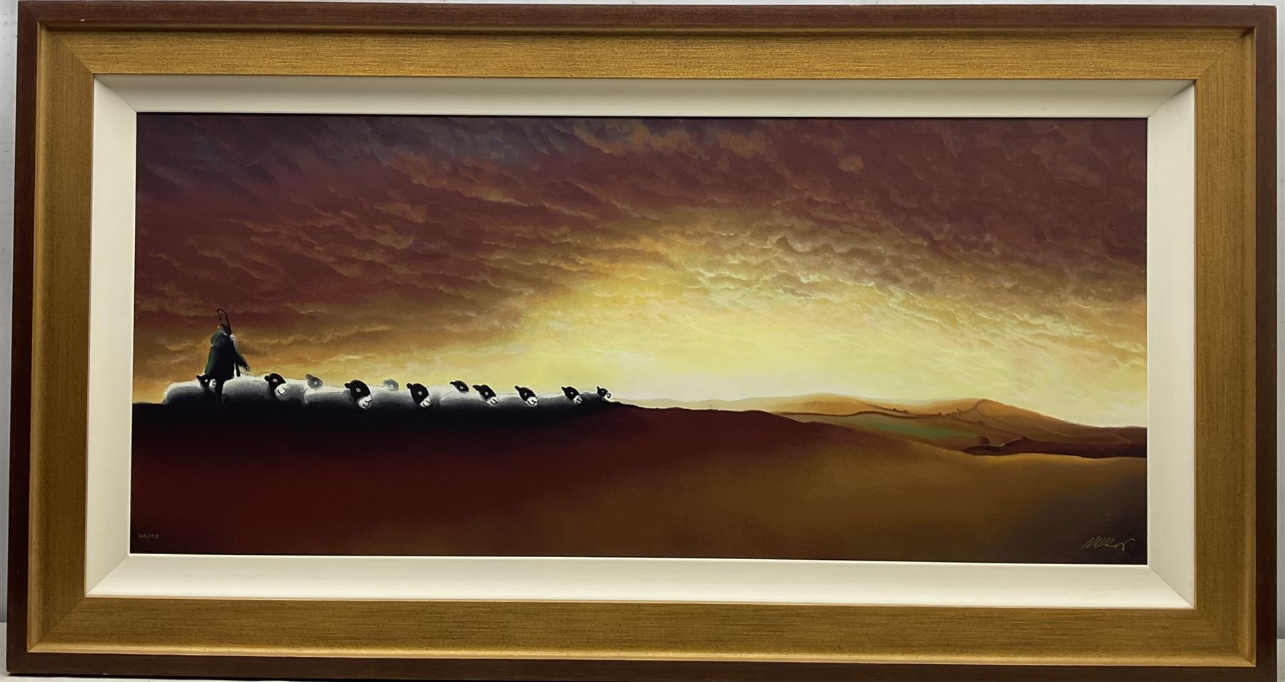 Mackenzie Thorpe (British 1956-): 'Through Till Dawn', limited edition silk screen print signed and numbered 168/195, with certificate, 49cm x 113cm