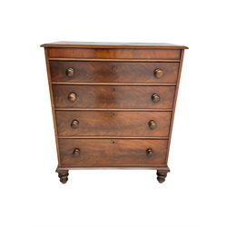 Victorian mahogany straight-front chest, fitted with four graduating drawers, raised on turned feet