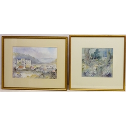  Tree Roots and Honesty' and 'Rievaulx Abbey', two watercolours signed with initials by John Hutchinson (British 1929-), one inscribed verso 23cm x 24cm and 25cm x 35cm (2)  