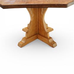 Sid Pollard of Thirsk - octagonal oak adzed dining table, with curved edges on a quatriform base