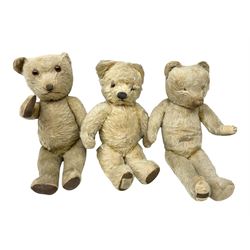 3 vintage teddy bears with vertically stitched noses, to include Merrythought and Chad Valley examples