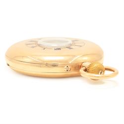 Victorian 9ct gold half hunter keyless lever presentation pocket watch by W. Margrett Hereford, No. 126629, white enamel dial with Roman numeral hour markers and subsidiary seconds dial, case by Rotherham & Sons, Birmingham 1897