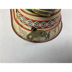 Late 20th century West German clockwork tinplate performing circus elephant ball and helter-skelter toy, after an original by Joseph Wagner, marked JW, with key, H24.5cm