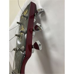 Vintage VS6M Reissued Series six string electric guitar, with solid body in cherry red finish, in carrying case, guitar L103cm