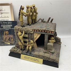 Bradford Exchange 70th Anniversary Lancaster Desk Clock/Barometer; wing span 24cm; with certificate; Corgi Forward March Somme Trench Scene 'Another Day in Hell'; limited edition of 500 with certificate; cased pen handcrafted from a section of oak wood from Messines Ridge (bunker wood prop support); limited edition No.1/6 with certificate; and boxed Bletchley Park souvenir paperweight (4)