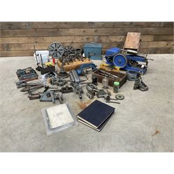 Myford Super 7 metal turning lathe with extensive collection of attachments, chucks, collets, bits; and precision metal saw
