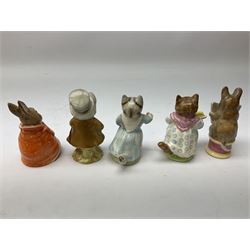 Nine Beswick Beatrix Potter figures, comprising Tabitha Twitchett, Appley Dapply, Tom Kitten Tailor of Gloucester, Ribby, Hunca Munca, Amiable guinea-pig, Miss Moppet and Poorly Peter rabbit,  all with printed mark beneath 