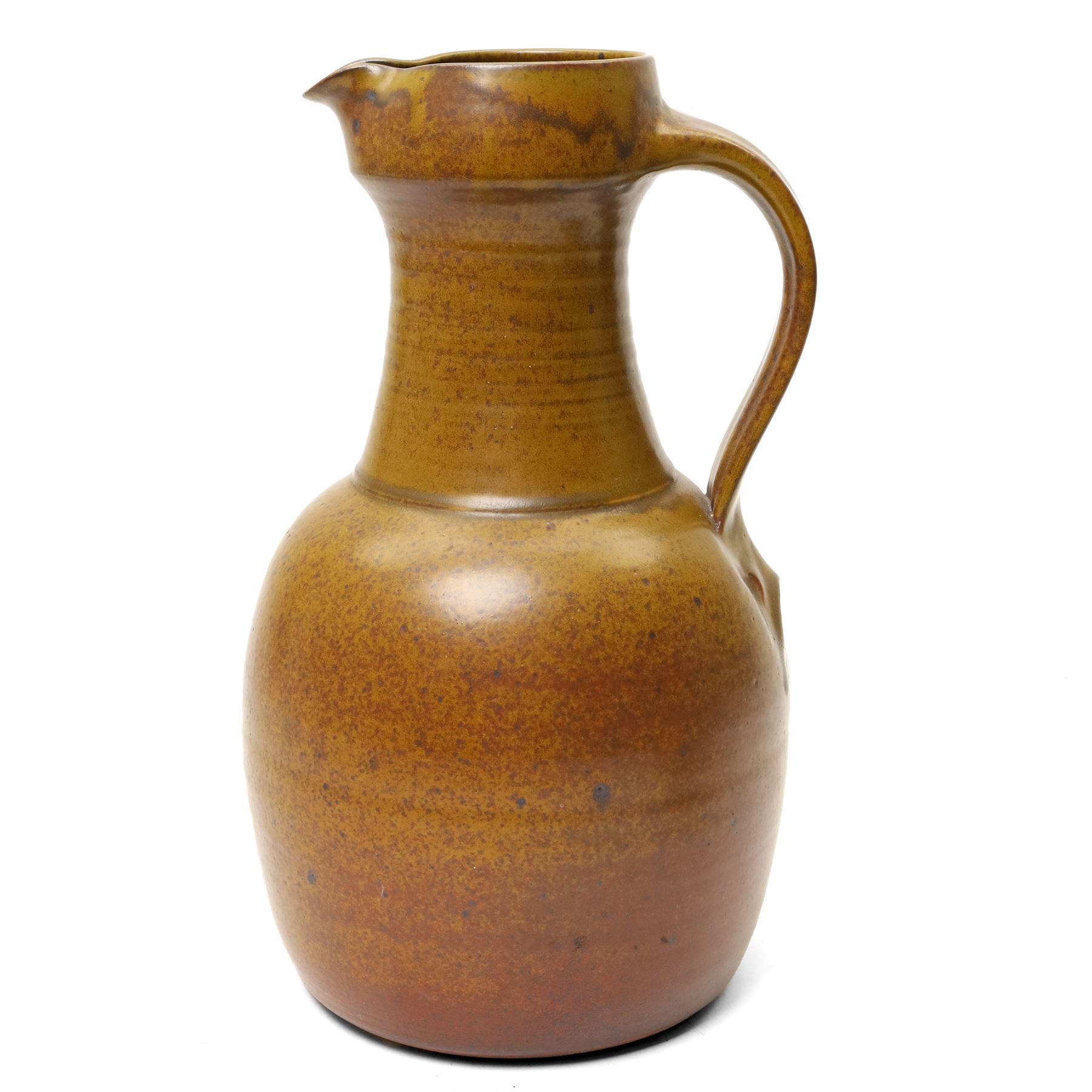 David Lloyd Jones (1928-1994): Three works, a large jug and two teapots, in typical brown glaze, each stamped, larger jug H39cm (3)