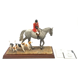 A limited edition Border Fine Arts figure group, Hounds Away, model no B1070A by Anne Wall, 401/950, on wooden base, figure L35cm, with accompanying certificate. 