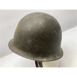 French Algerian War Red Cross steel helmet, marked 'CP ICA Esperaza 1955'; green finish with crudely painted Red Cross logo to the front
