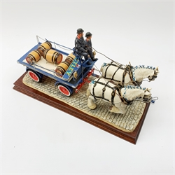 A limited edition Border Fine Arts figure group, 'The Gentle Giants' (Tetley's Dray), model no PJ01 by Ray Ayres, 186/750, on wooden base, figure L37cm. 