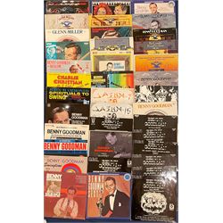 Mostly Jazz vinyl records including, 'The Camel Caravan Benny Goodman & His Orchestra', 'Benny Goodman Swingtime 1938', various other Benny Goodman, 'John Hammond's Spirituals To Swing' etc, approximately 110 