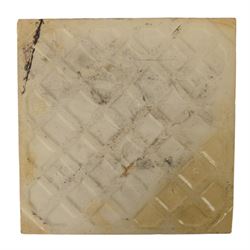 Set of fourteen late 19th century Aesthetic movement six inch dust pressed tiles, each printed with central lozenge containing an urn of flowers, surrounded by flower heads and tendrils, in brown and buff