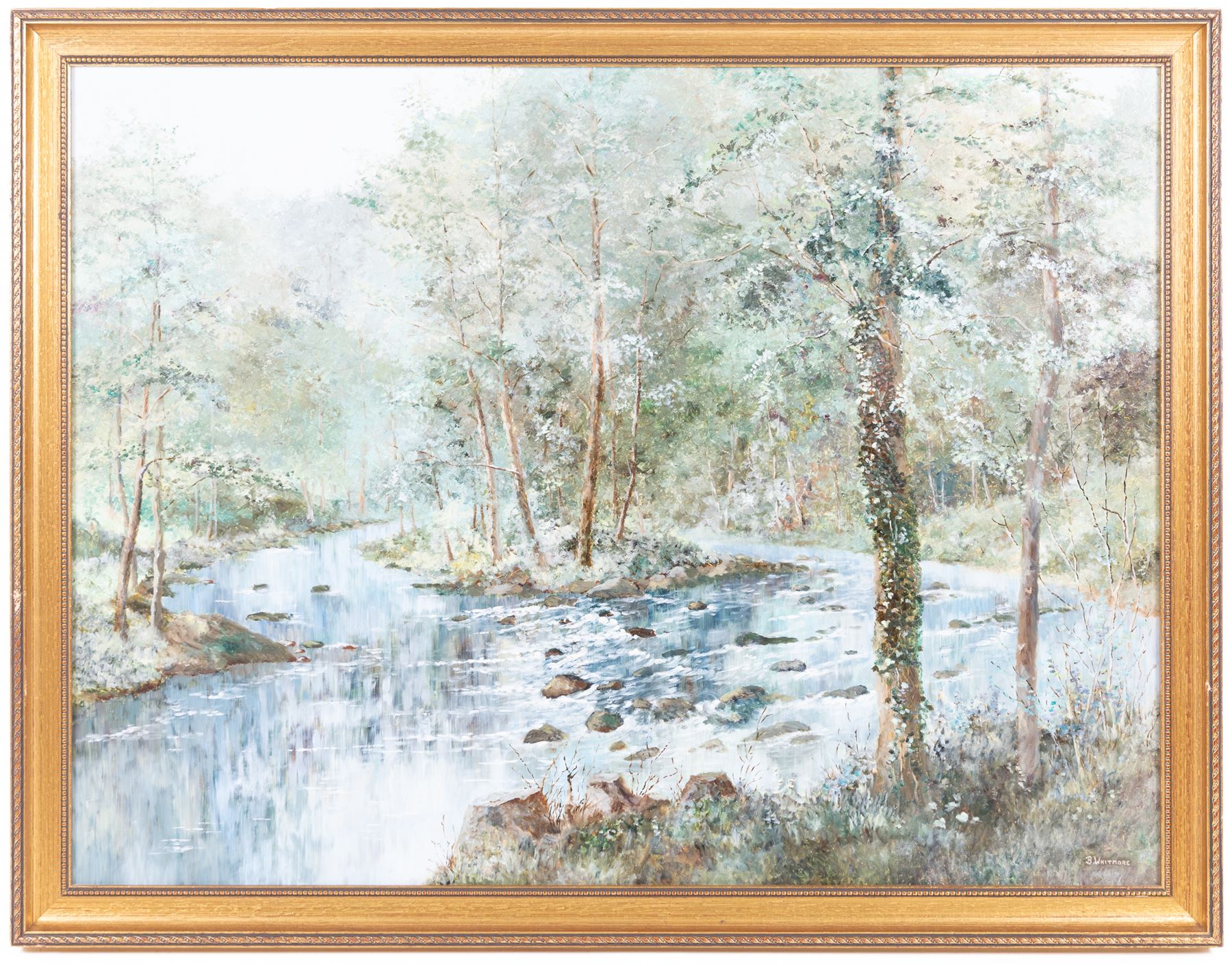 Barbara Whitmore (Whitby 20th century): River Views, pair oils on board signed 55cm x 73cm (2)