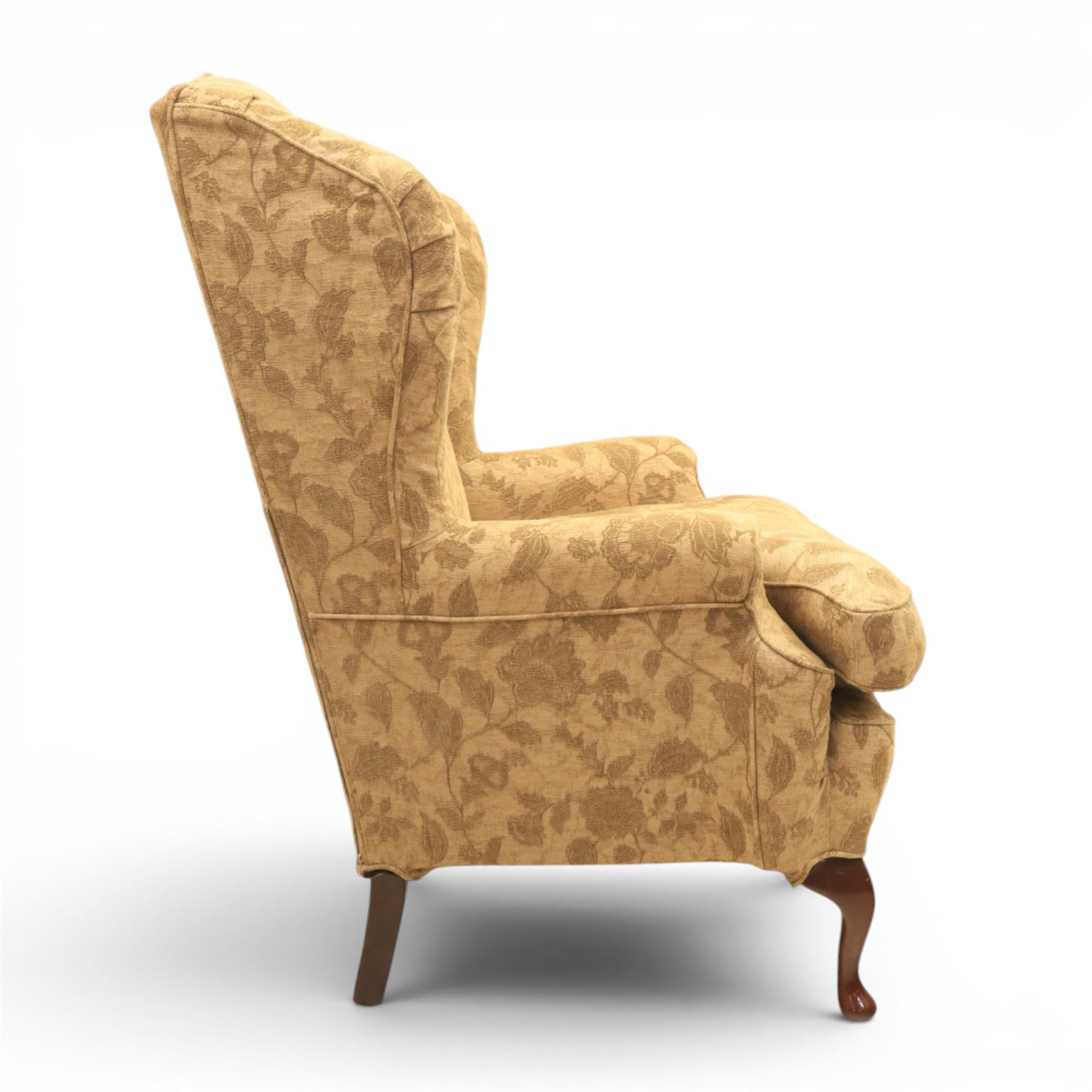 MultiYork - Georgian design wingback armchair upholstered in foliate patterned fabric