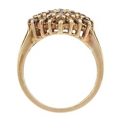 9ct gold round brilliant cut champagne diamond cluster ring, hallmarked 