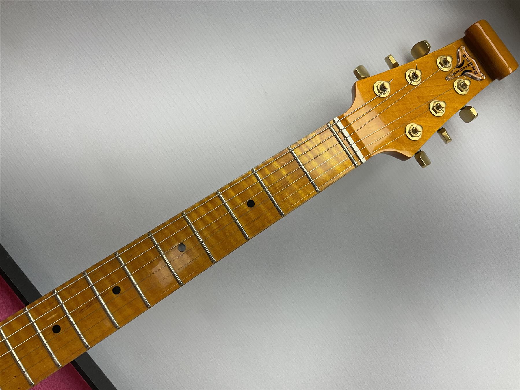 Burns Club Series Marquee electric guitar in fiesta red with maple fretboard; serial no.2002491 L100cm; in hard case with GuitarKes service and set-up certificate dated January 2022
