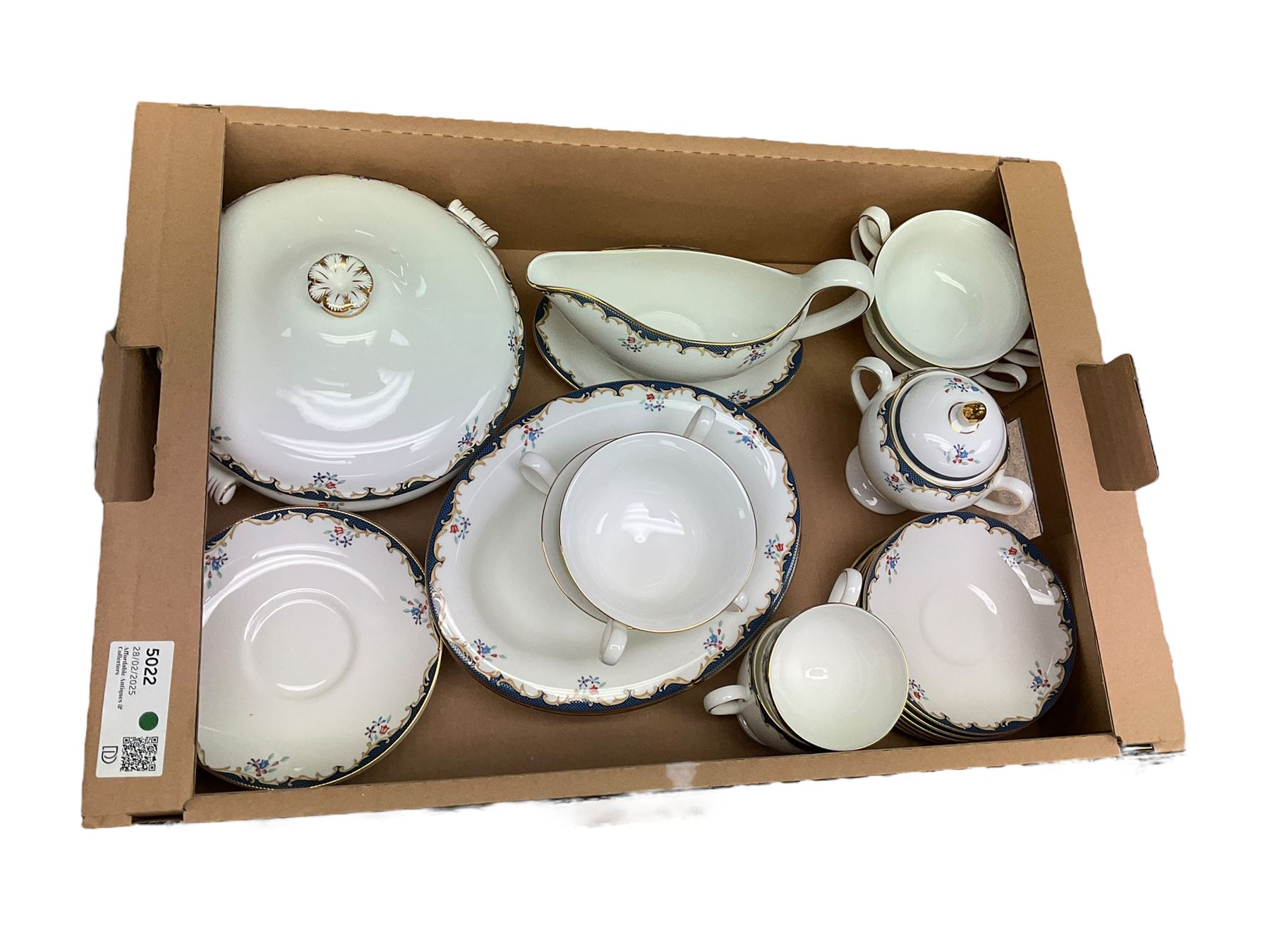  Wedgwood Chartley pattern dinner service for six, including dinner plates, dessert plates, six twin handled soup bowls etc, together with a near matching teapot