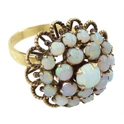 9ct gold opal cluster, stepped design ring