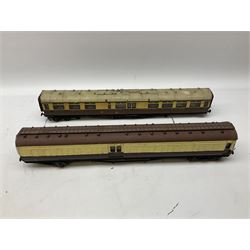 '0' gauge - eight early 20th century scratch-built coaches with GWR livery including three restaurant cars, newspaper van, luggage/guards van etc