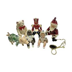 Six Hantel miniature articulated pewter figures, including Father Christmas, Drummer, pig etc 