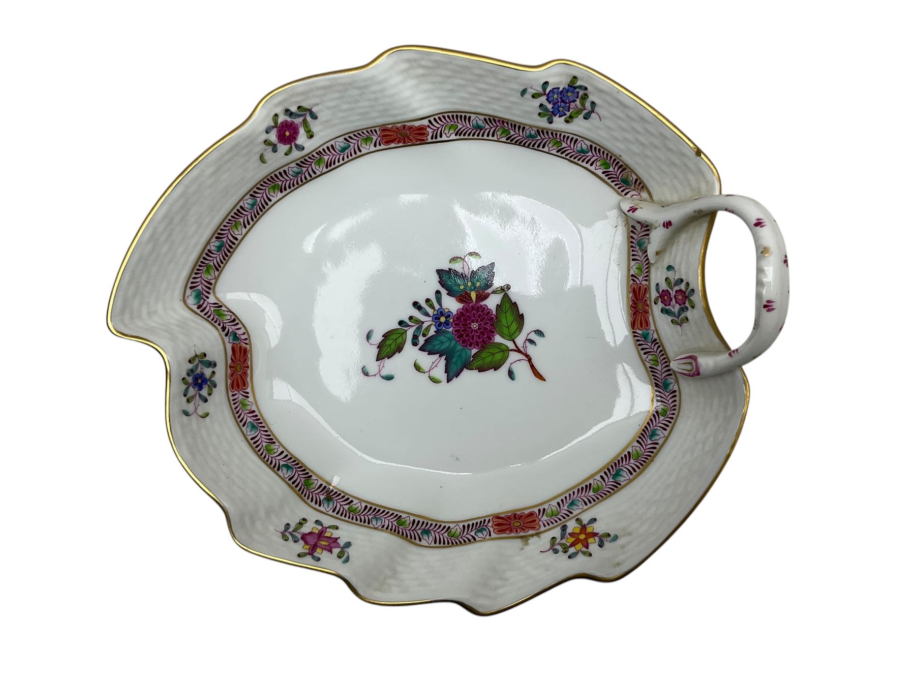 Herend porcelain leaf shaped dish, decorated in the Chinese pattern, printed mark to base
