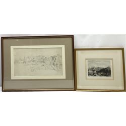 George Balmer (British 1806-1846): 'Burlington' Quay Bridlington, pencil sketch for engraving titled in the artist's hand 22cm x 39cm, together with the hand-coloured engraving by James Stephenson (British 1808-1886) pub. William Finden's 'The Ports, Harbours, Watering-Places and Coast Scenery of Great Britain' c.1842, 15cm x 18cm (2)