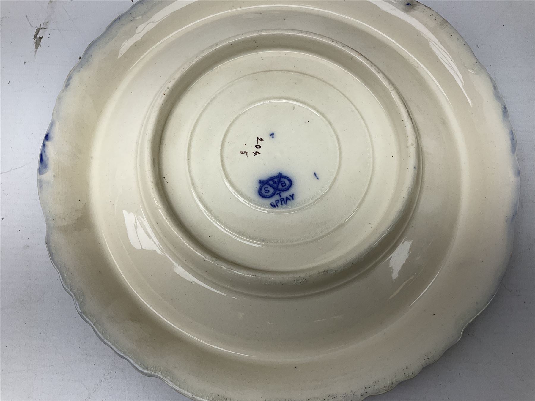 Quantity of blue and white ceramics to include Spode Italian pattern shallow bowl, Booths plate decorated with willow pattern, Wedgwood Jasperware tulip vase, T.G Green Cornish ware lidded storage jar, Delft style ceramics etc in two boxes