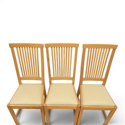 Contemporary oak dining extending table and set of six chairs, with additional leaf  extending to 182cm, chairs with cream upholstered seat