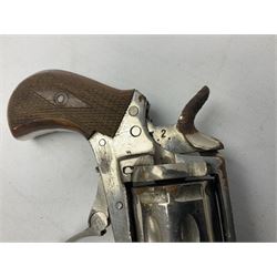 Early 20th Century continental Fritum 8-shot top venting revolver starting pistol in the Bulldog style; .22 calibre having safety catch, folding trigger and side loading gate with chequered walnut grips No.116 L13cm