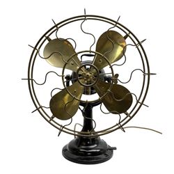 1930s Art Deco cast iron and brass Verity's Junior electric table fan, no 27159, H45cm