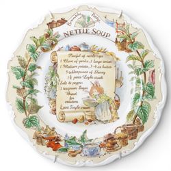 Eight Royal Doulton Brambly Hedge plates from the The Recipe Plate Collection, comprising 'Nettle Soup', 'Strawberry Shortcake', 'Mushroom Tart', 'Apple Pie', 'Elderflower Wine', 'Crystallized Violets', 'Blackberry Sorbet' and 'Honey & Nut Biscuits' (8)