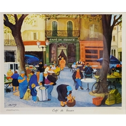  'Boules Players' and 'Cafe de France', two limited edition colour prints No.1725/1950 signed in pencil by Margaret Loxton (British 1938-) 33cm x 26cm (2)  