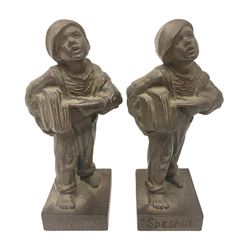 Pair of cast iron Qualcast advertising figures of news boys marked 'Speshul',  H18cm