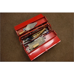  Red cantilever tool box with various tools  